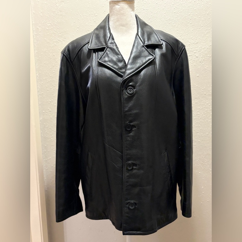 BUCKLE BKE 67 Mens Pebbled Leather Button Down Quilted Lined Black Jacket SZ M